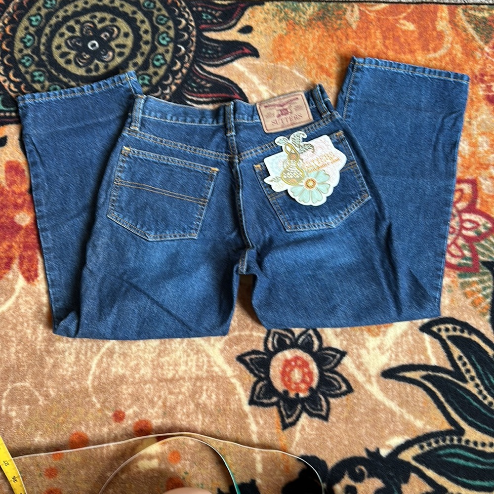 Sutters Copper Riveted Jeans Juniors size 7 cotton denim cropped dark wash - Picture 2 of 9